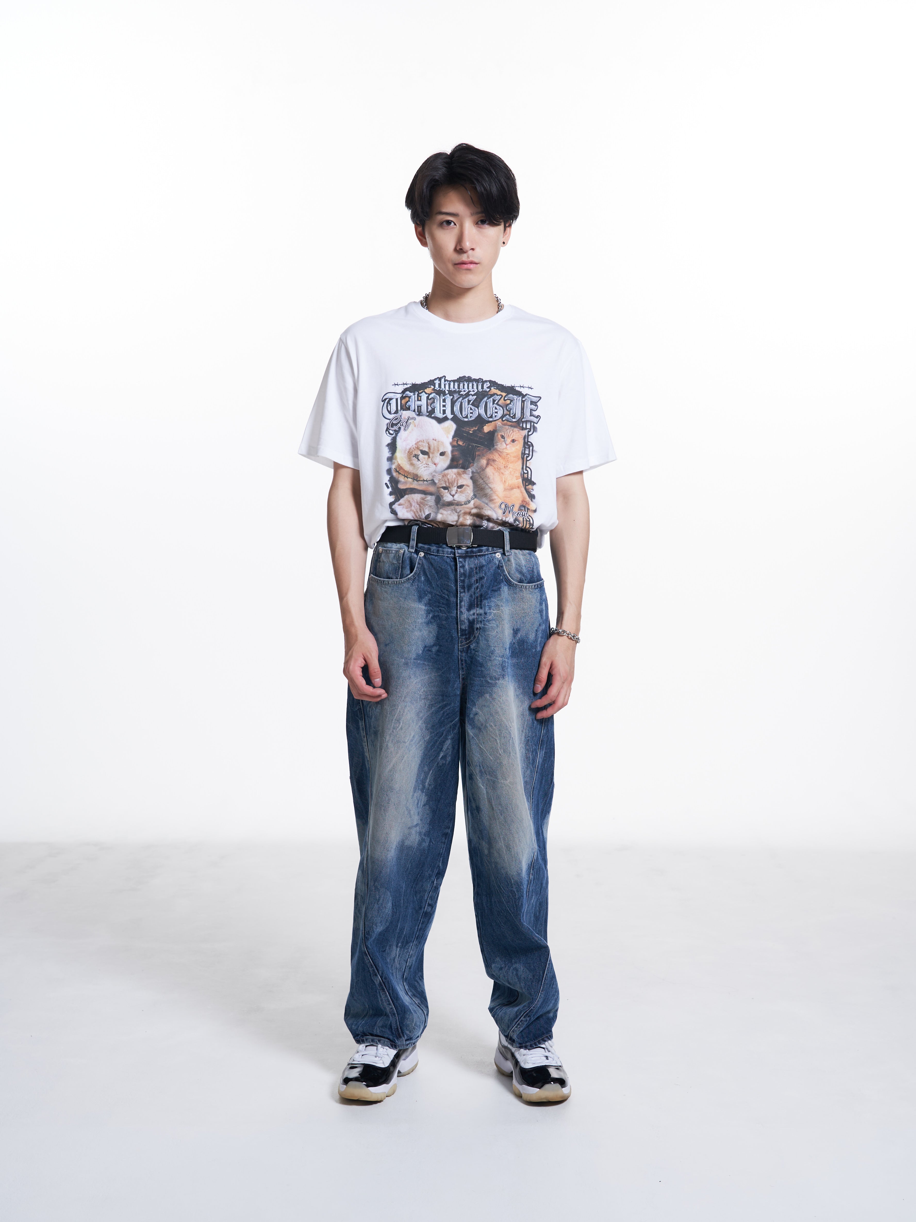 UNREGULAR WASHED DENIM PANTS