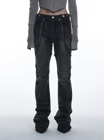 RAW EDGE DENIM FLARE PANTS