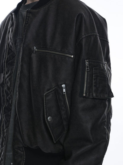 MULTI ZIPPER BOMBER LEATHER JACKET