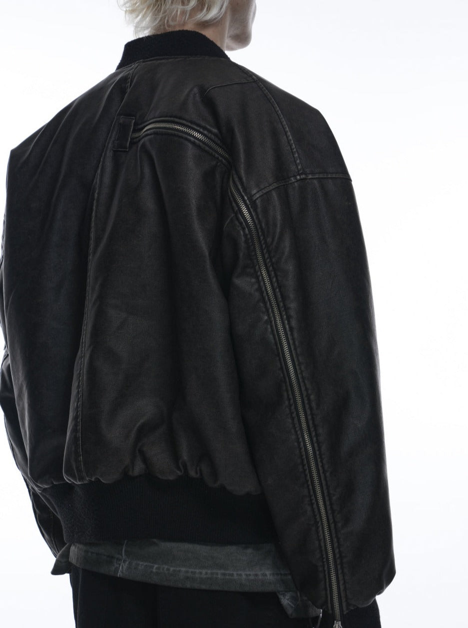 MULTI ZIPPER BOMBER LEATHER JACKET