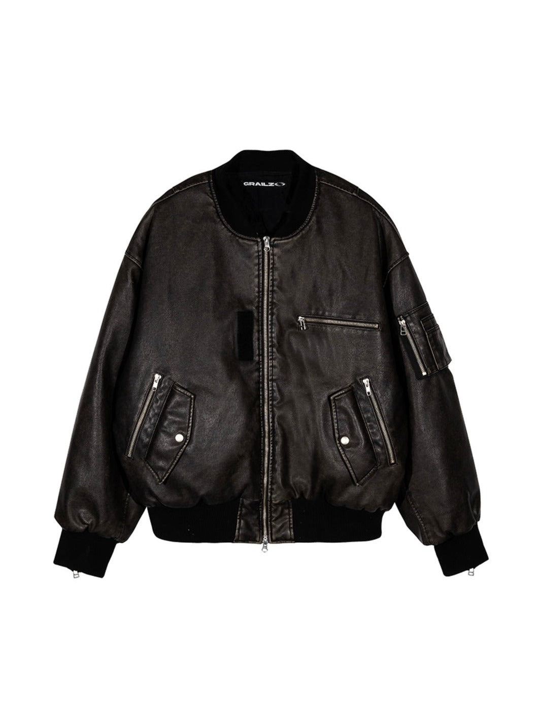 MULTI ZIPPER BOMBER LEATHER JACKET