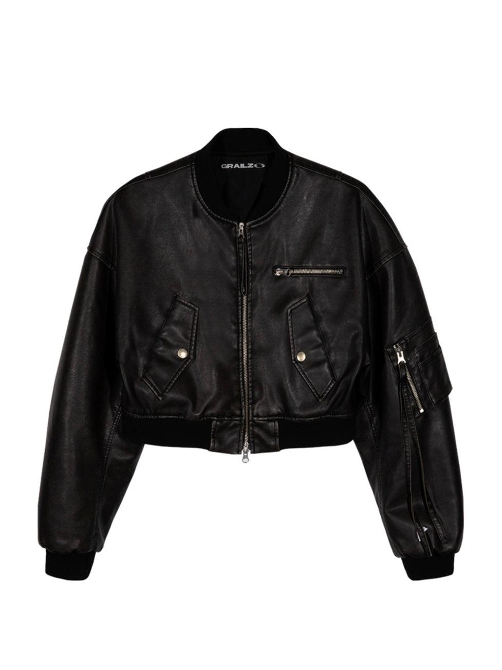 CROP LEATHER BOMBER JACKET