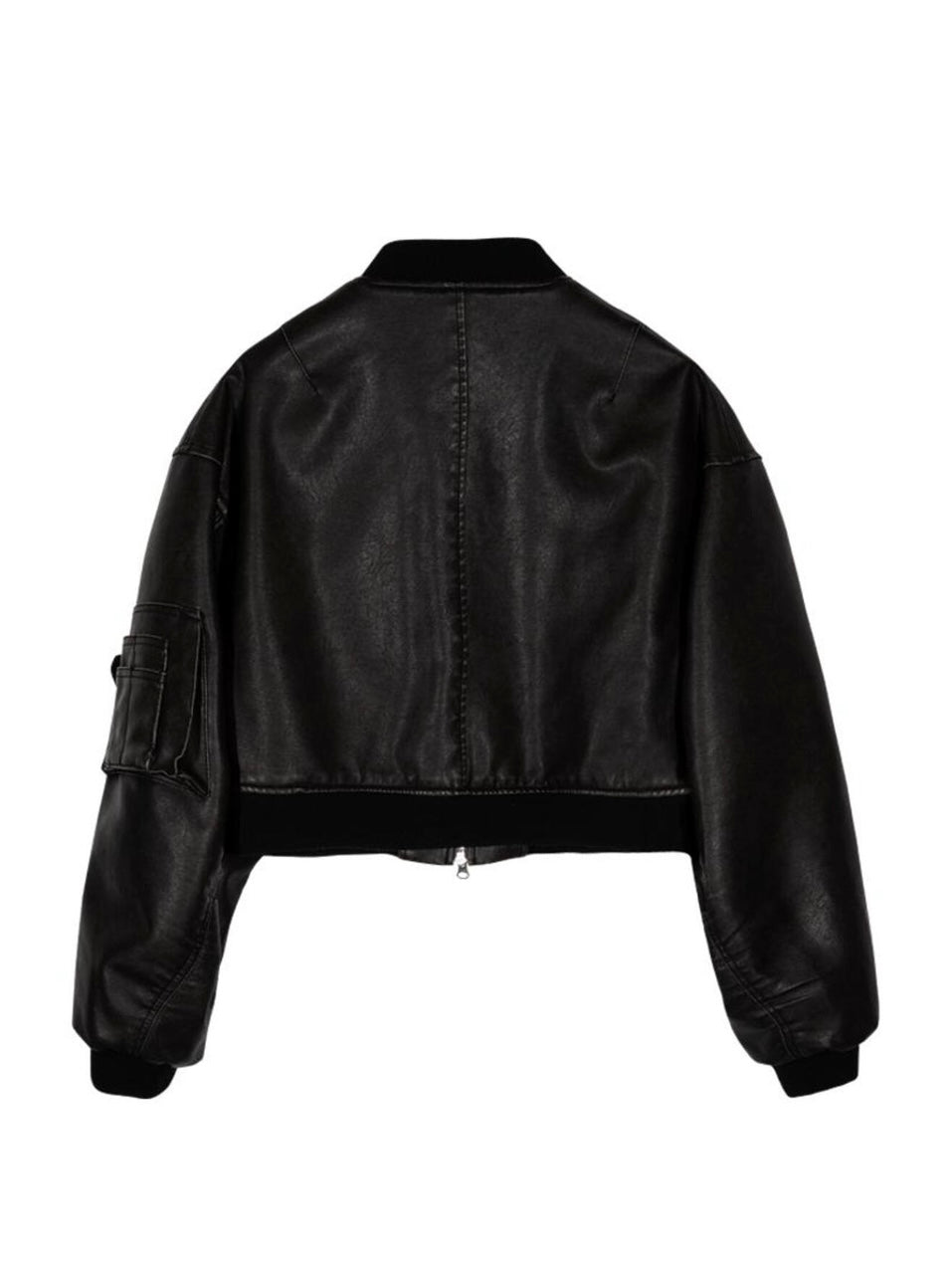 CROP LEATHER BOMBER JACKET