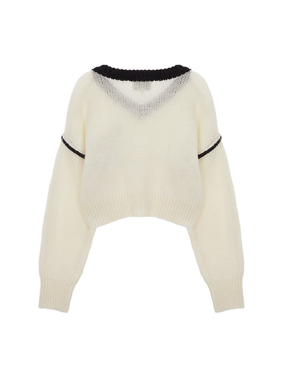 V NECK COLOR CROP KNIT PULLOVER