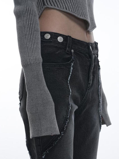 RAW EDGE DENIM FLARE PANTS