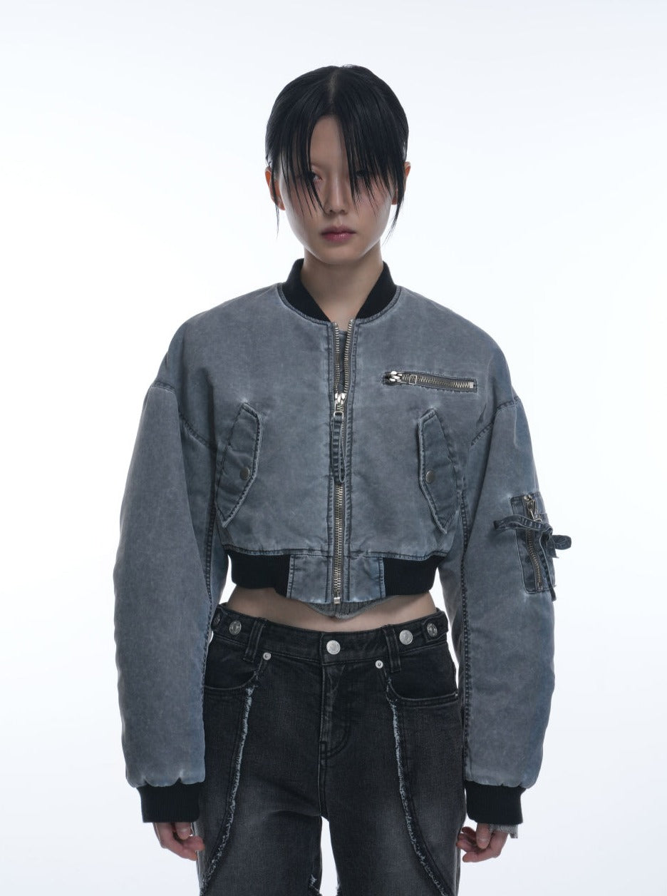 CROP RIPPLE WASHED MA-1 JACKET