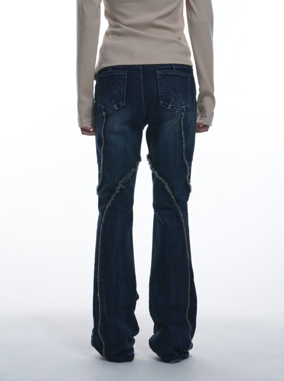 RAW EDGE DENIM FLARE PANTS