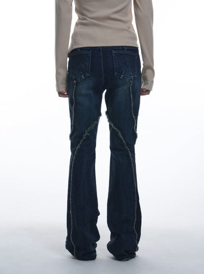 RAW EDGE DENIM FLARE PANTS