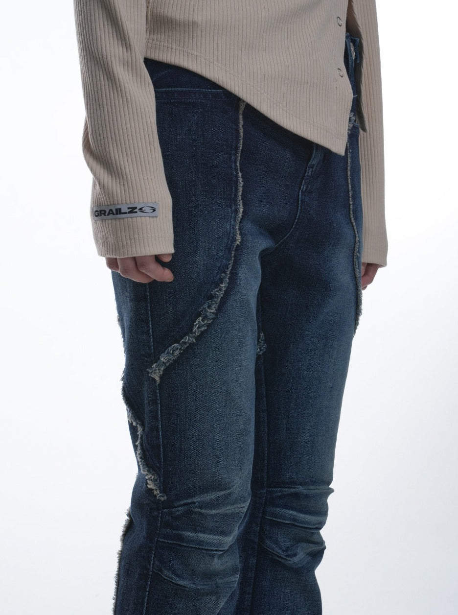 RAW EDGE DENIM FLARE PANTS